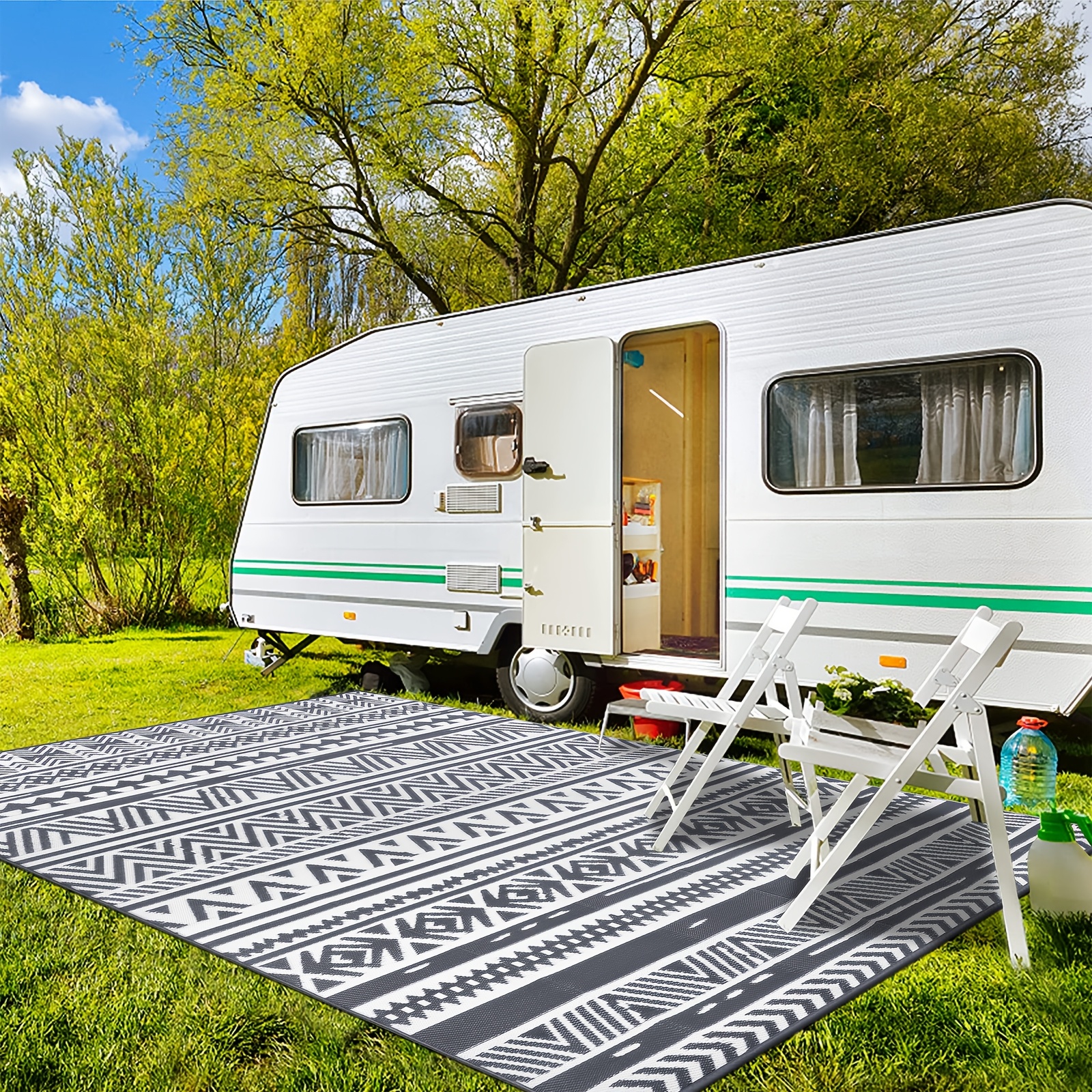 Image of Outdoor Mat Suitable For Garden, Balcony, & Rv - Uv-resistant Reversible Mat With Polypropylene Base & Microfiber, Jumbo Balcony Mat Suitable For Camping, Terrace Mat, Hand Washable Covering