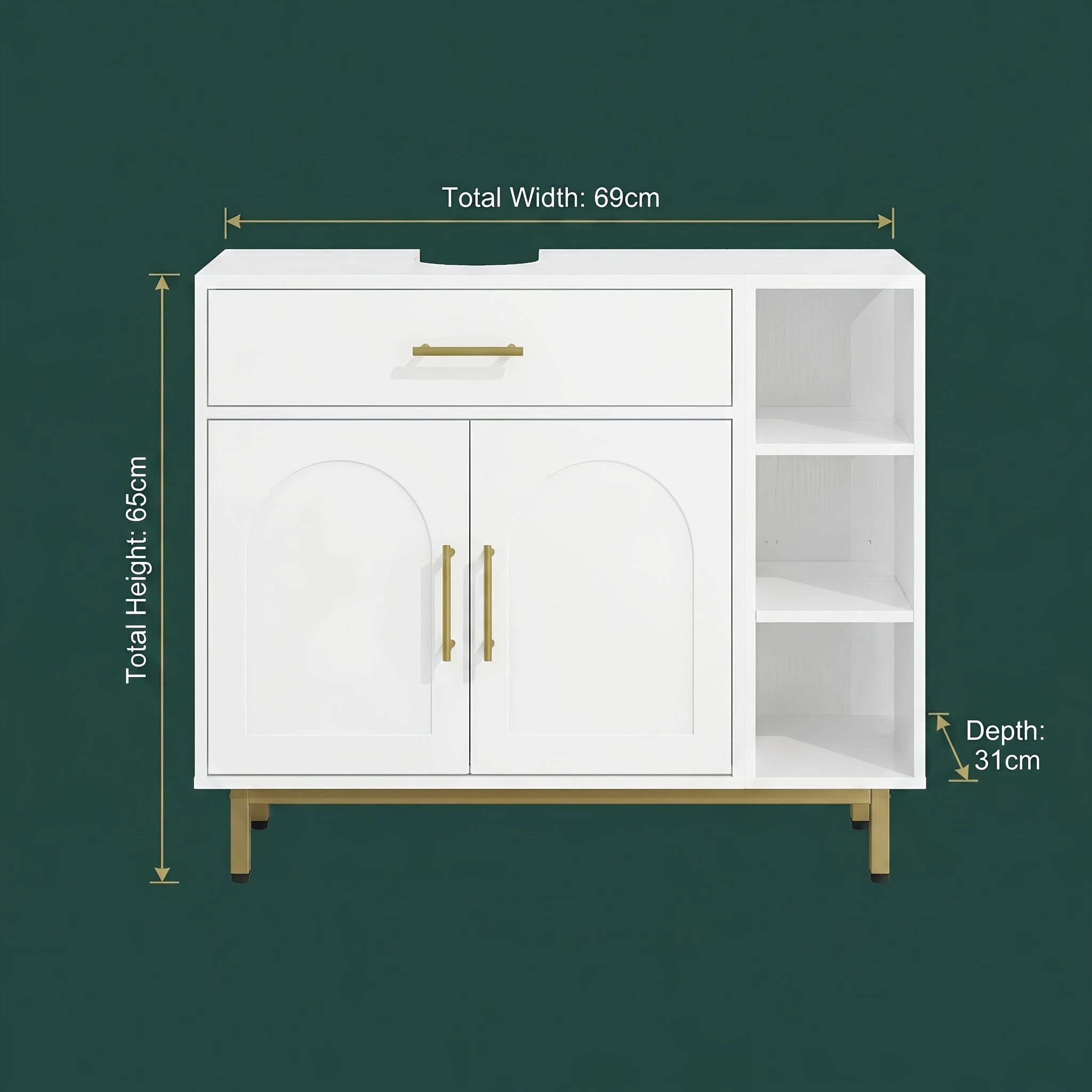 Washbasin Basin Cabinet, Left- Or Right-handed Installation, 1 Drawer And 2 Doors, 3 Adjustable Shelves