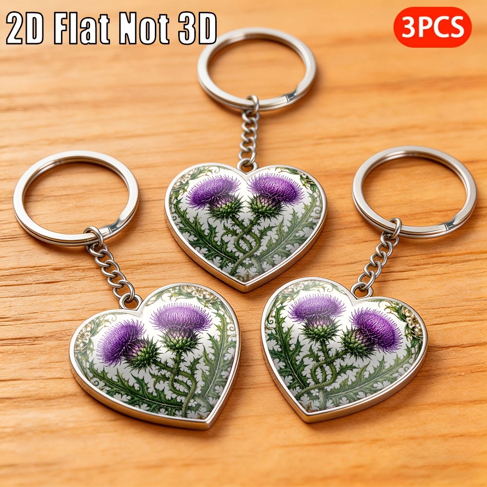TEMU Plat 2D, 3 pièces, Porte-clés, Porte-clés décoratif fleur de violette, Porte-clés sur le thème du cœur, pour et , Cadeau de Pâques, Décoration ,