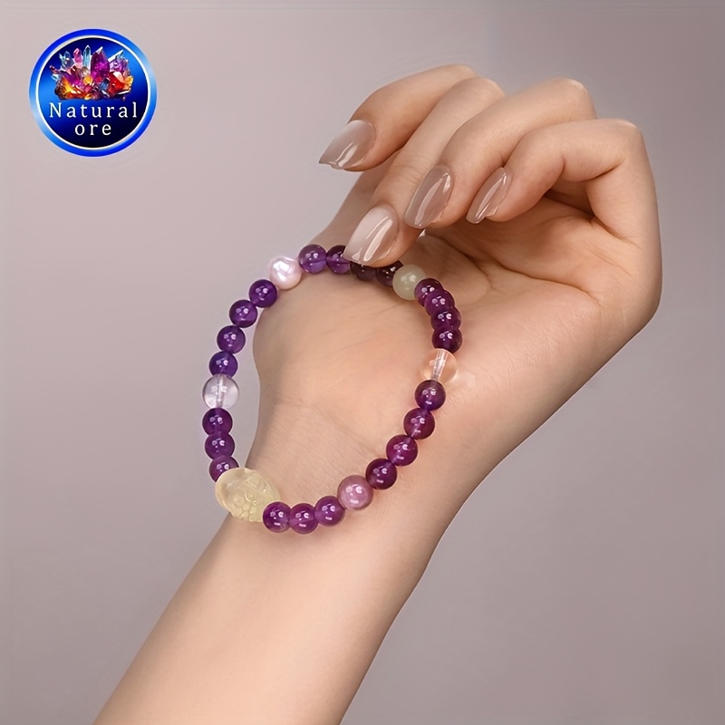 Gemstone Bracelet in Gift Box - Purple Stone Stretch Cord Bracelet