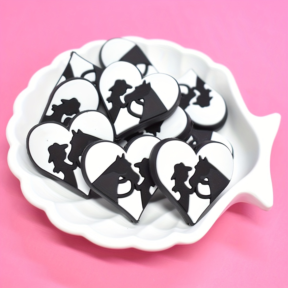 

10pcs Cowgirl Silhouette Heart-shaped Plastic Beads For Diy Jewelry, Pen Toppers, Pacifier & Keychain Crafting Accessories
