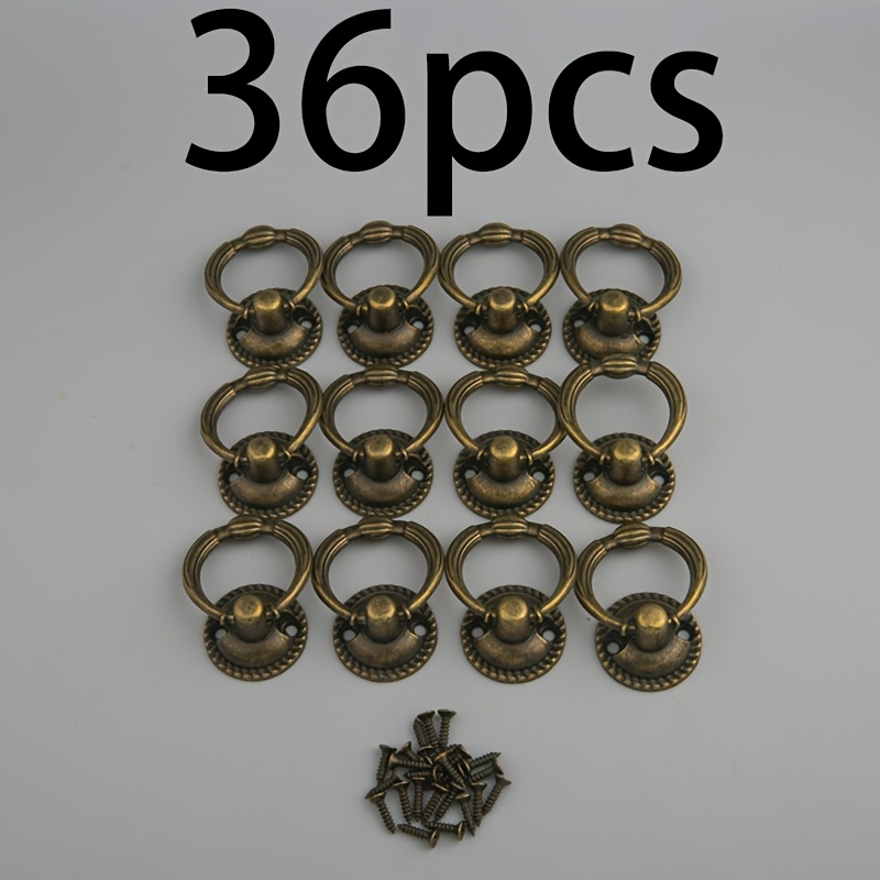 TEMU 36pcs Anneau de traction Bronze Antique + Vis M2X8 Bronze Antique, Petit poignard de meuble à anneau de traction, Poignée de meuble de pharmacie