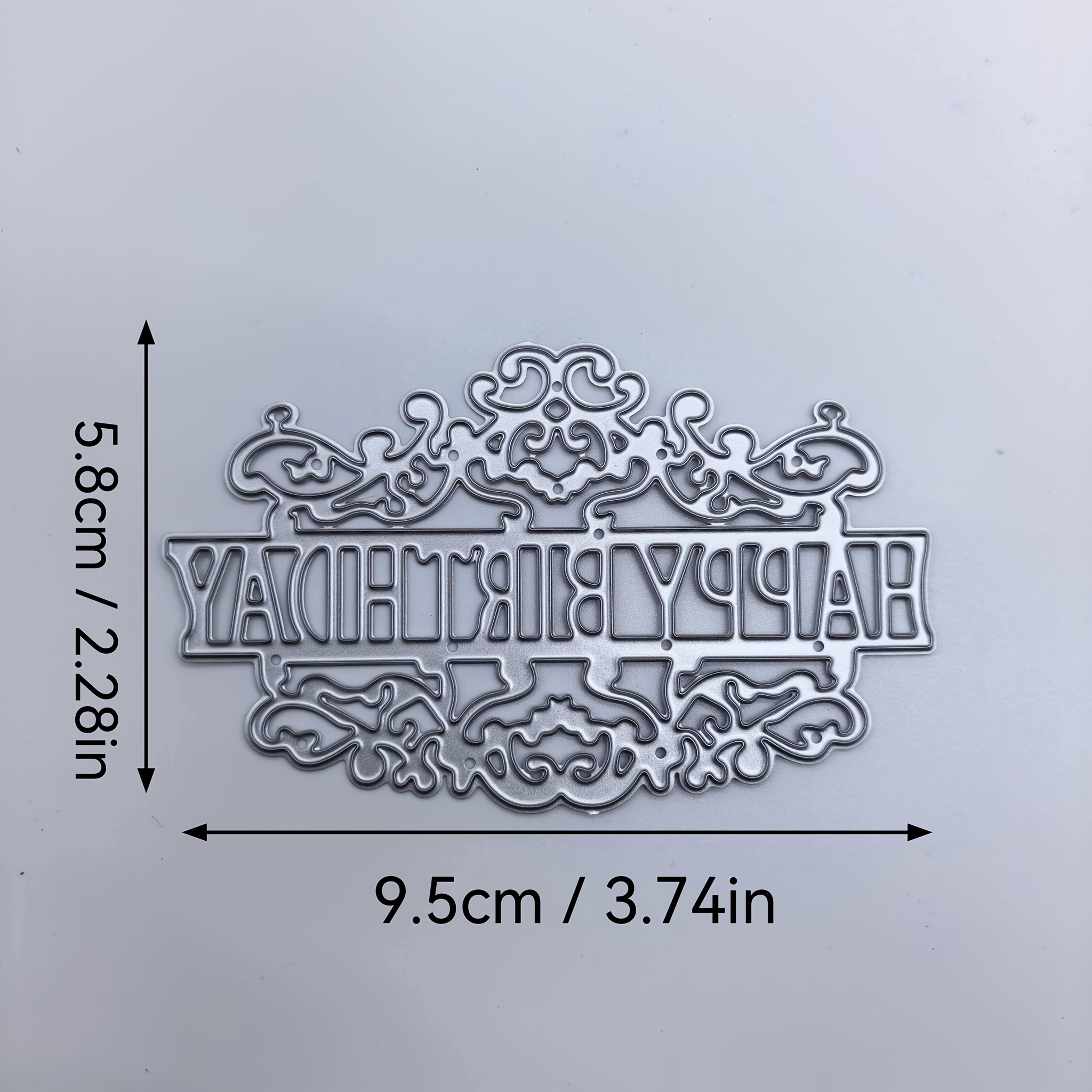 TEMU 1pc Creative Happy Birthday Lettering And Floral Pattern Metal Cutting Die Metal Craft Die-cut Greeting Card For Making Card Postcards Bookmarks