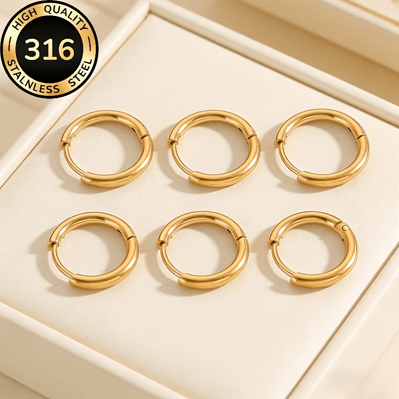 TEMU 3 di orecchini rotondi minimalisti in acciaio inossidabile 316, lucidi in pi羅 misure: 8mm, 10mm, 12mm. Orecchini a adatti per uso e come regalo