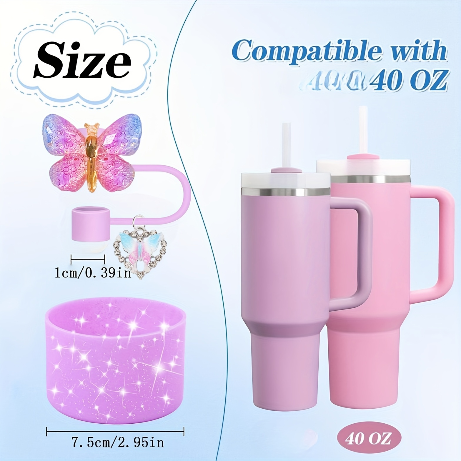 juego de 8 accesorios para tazas  : 1 cubierta con   de 10mm, 3 tapones antiderrames, 1 botín de silicona, 1 pajilla   y 1 cepillo para pajillas más cadena con   de   - regalos navideños Detalles del producto 3