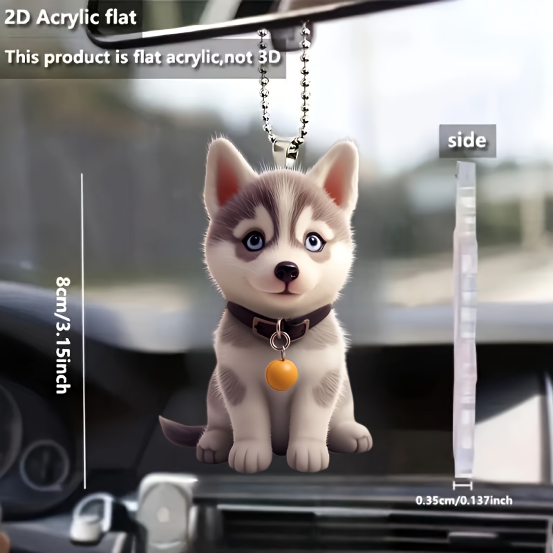 

1pc Cute Husky 2d Acrylic Pendant - Fun And Charm For Cars, Backpacks, And Keychains, Flat Design With , 8cm Height, Light , , Orange Bell, Car Interior Accessories