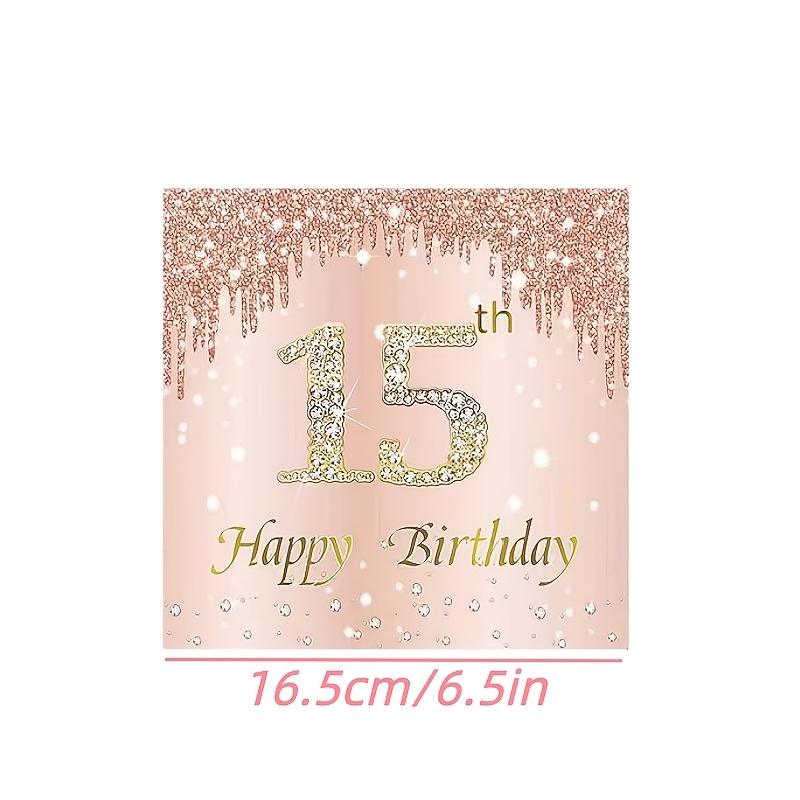 Image of 20 Rose Golden 15th Birthday Napkins With 2 Layers, Suitable For Girls' Birthday Dinner, Rose Golden Lunch Napkins, 15th Birthday Decoration 6.5x6.5 Inches