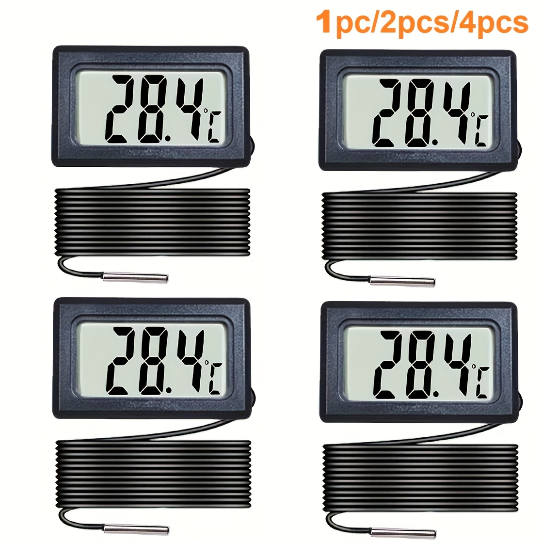 1 2 4pcs lcd digital aquarium thermometer with sensor probe high   fish tank thermometer for reptile turtle incubators terrarium battery powered cr2032 celsius   read black housing turtle aquarium tank reptile temperature monitor   durable plastic casing