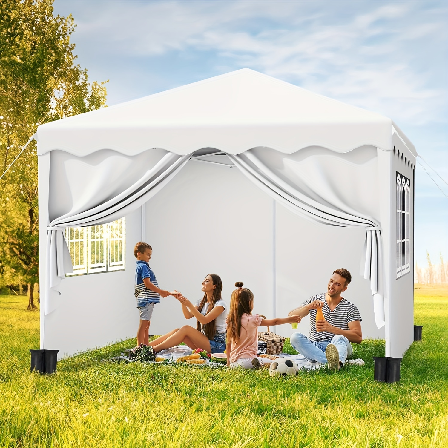 

3x3, Gazebo, Folding Waterproof, Stable, Winterproof With 420d Oxford, Uv Protection 50+, Folding 3x3 With 4 Side Panels, Garden Height Adjustable, Foldable Tent For Camping