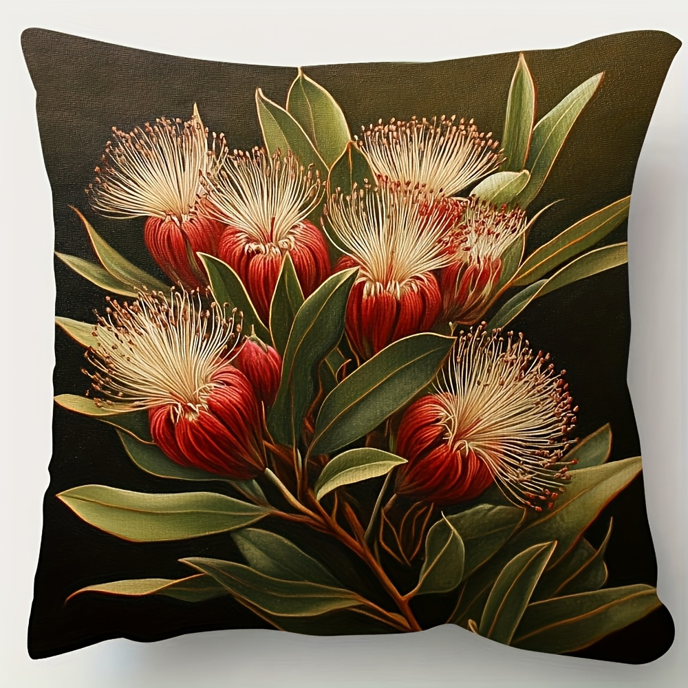 TEMU 2d Flat - Double-sided 1pc Pack 2d Vintage Style Australian Native Plant Pillowcase, Short Plush, Zipper Closure, Machine Washable, Suitable For