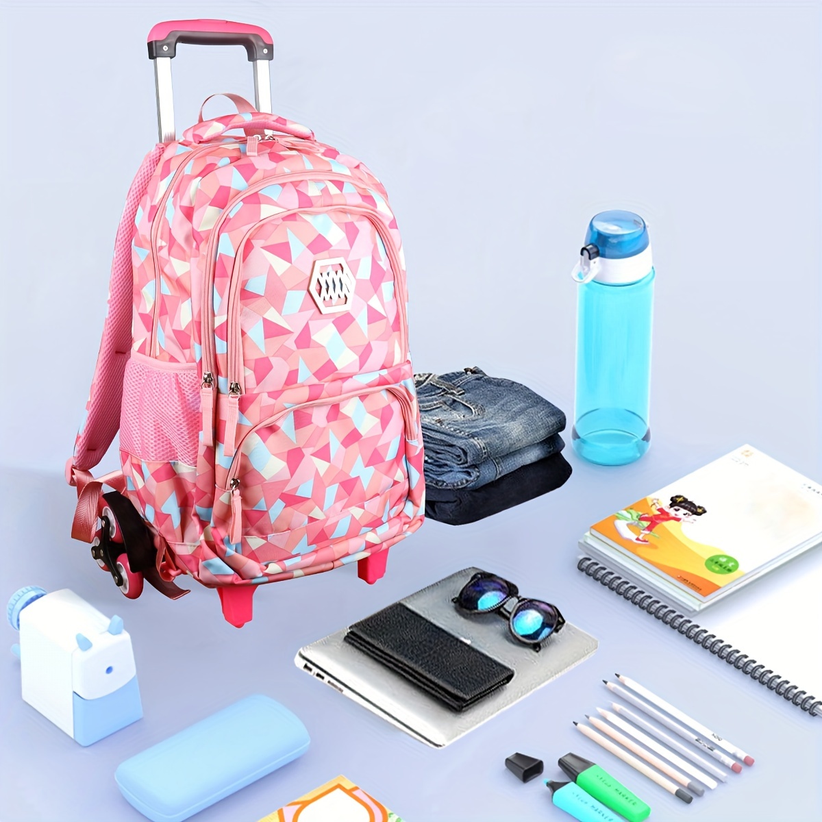 

Rolling Backpack For Girls Trolley School Bag Wheels Backpack Luggage Waterproof Climbing Stairs (pink With 6 Wheels)