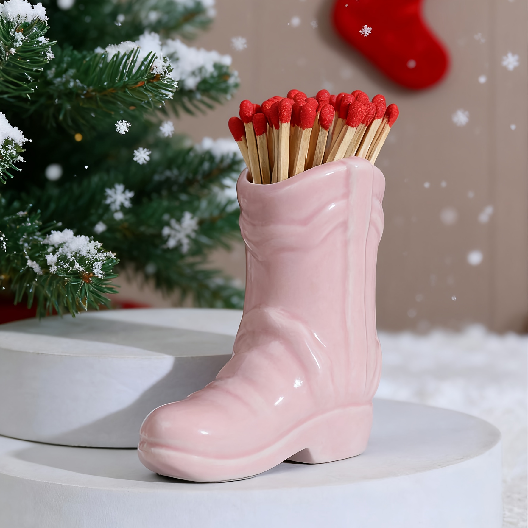 Image of 1pc Creative Long Boot Matchbox, Match Jar, Matchbox Ornaments, Match Storage Box Suitable For Home Decoration, Autumn Decoration, Christmas Gifts, Living Room Decoration Simple Small Ornaments