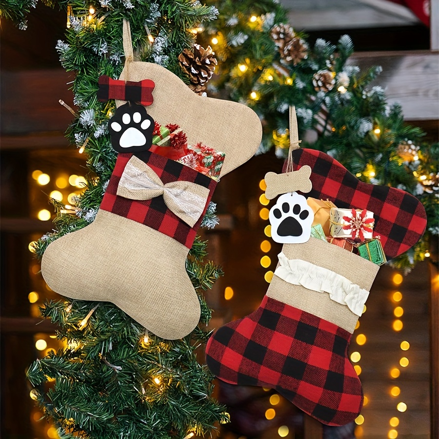 

2 Christmas Pet Stockings - Polyester Dog Paw & Pattern For Fireplace Hanging, Decoration - No , Universal