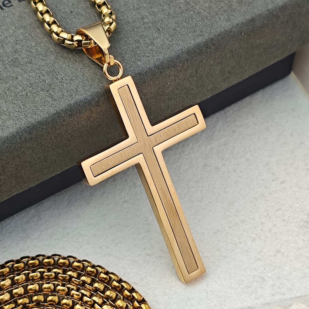 Hip Hop Couples Cross Pendant Layered Stainless Steel Necklace