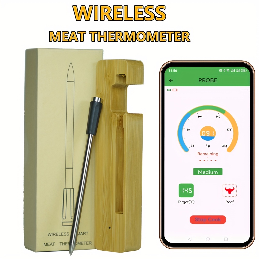 1pc Wireless Meat Thermometer Outdoor Bbq On Phone