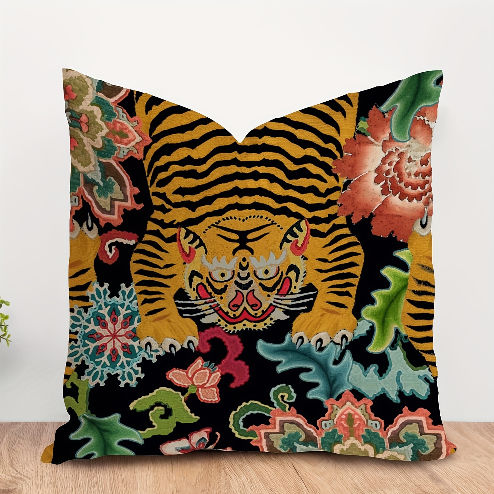 

1pc Tiger Cushion Cover, Pillow Covers, Animal Print Pillowcase, Tiger Stripe Colorful Pillow, Farmhouse Pillows For Sofa Couch, Gift
