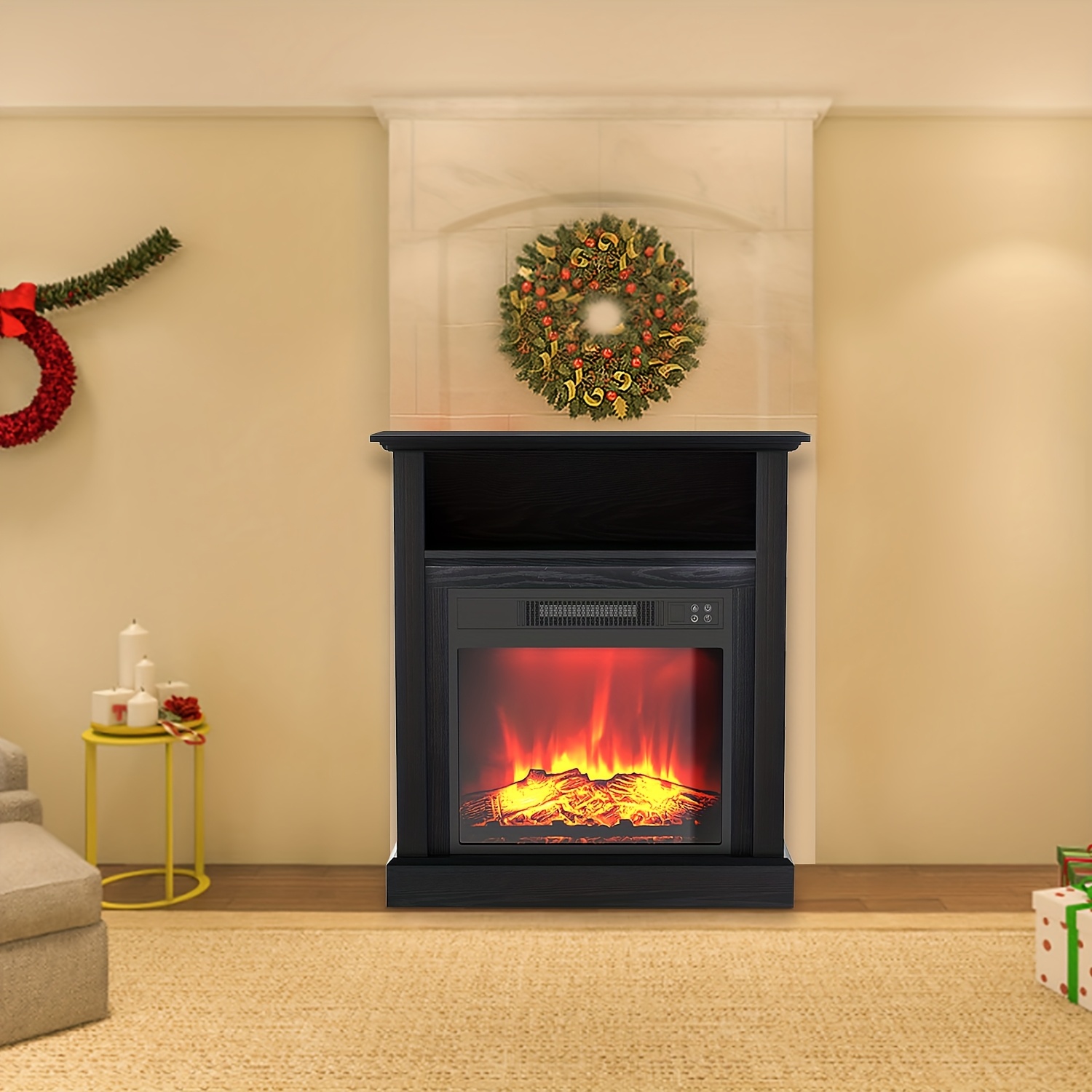 Image of 30” Freestanding Electric Fireplace With Mantel & Realistic 3-flame Heater - Retro -burning Insert Suitable For, 2000w, Protection, 6h Timer, -type Plug, -standing For And Decor
