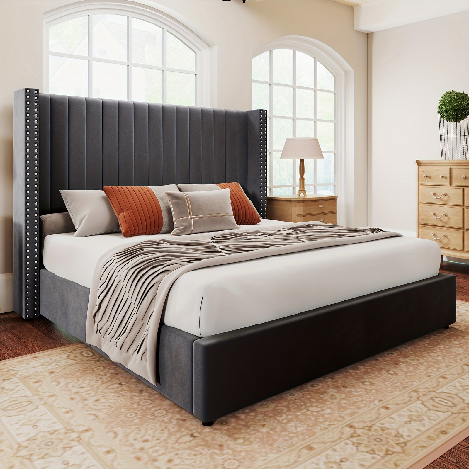 

Papajet Lift Up Upholstered Wingback Platform Bed Frame With Vertical Channel Tufted Headboard