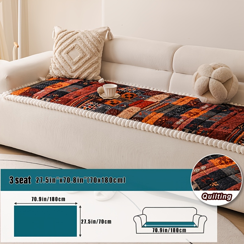 TEMU 1pc Bohemian Flannel Anti-slip Sofa Cushion | Pet Friendly, Wrapped Design, Machine Washable, Suitable For 3/4 Seat And Segmented Sofas, Home