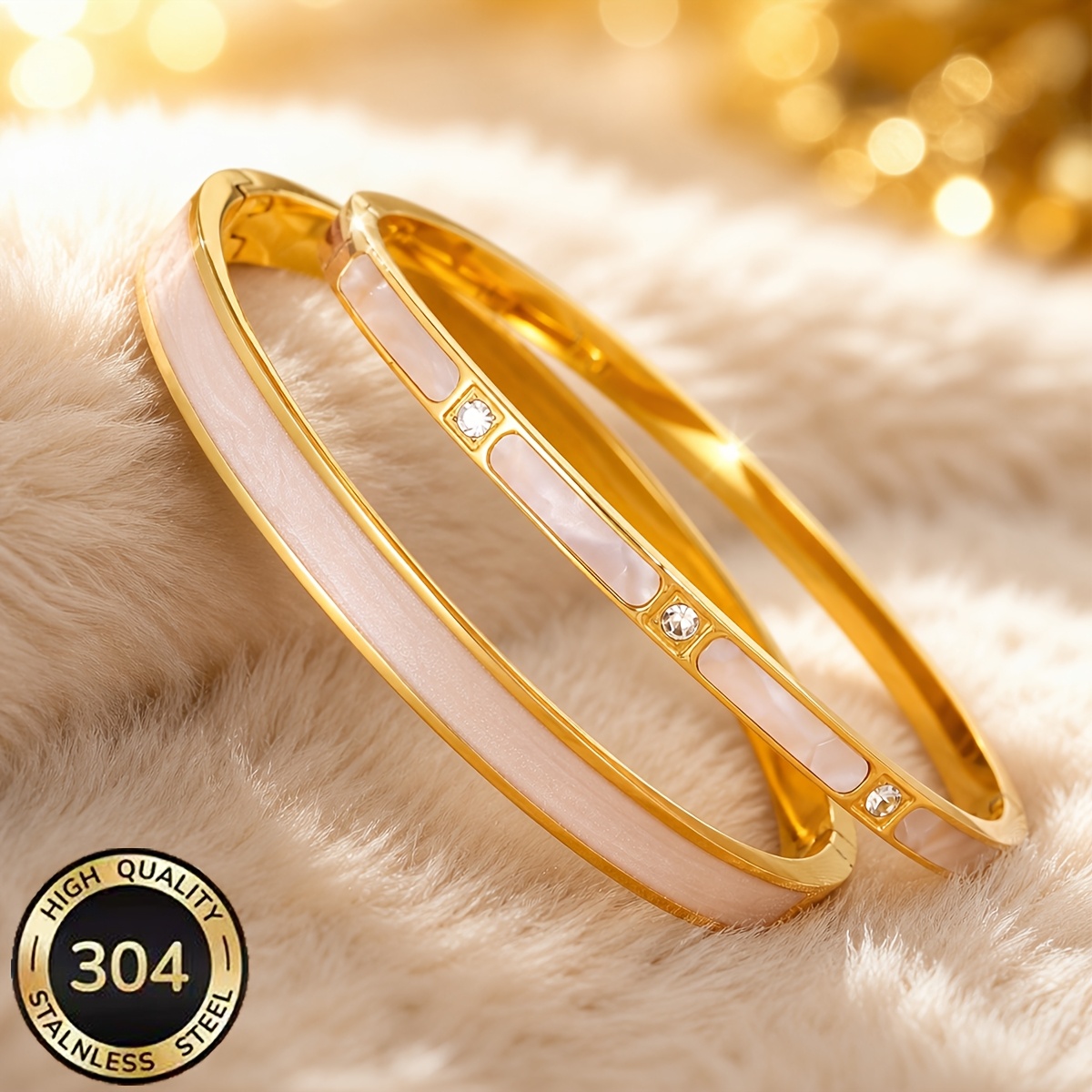 TEMU Ensemble de 2 bracelets dorés pour femmes, bracelet en acier inoxydable 304 hypoallergénique et anti-bavure, bijoux de mode minimalistes pour un