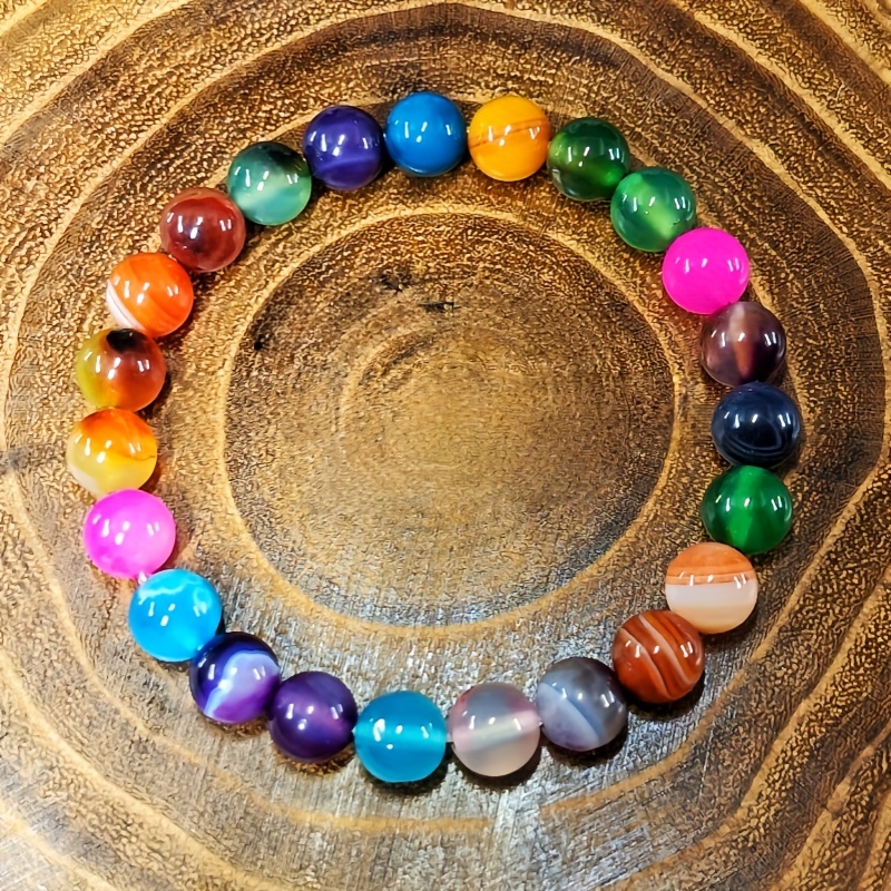 Irregular Color/bohemian Retro 8mm -color Agate Bracelet, Simple Bracelet/adjustable/layered Accessory Gradient Color Bracelet/mother's Day/best Friend Gift - Suitable For Any Occasion