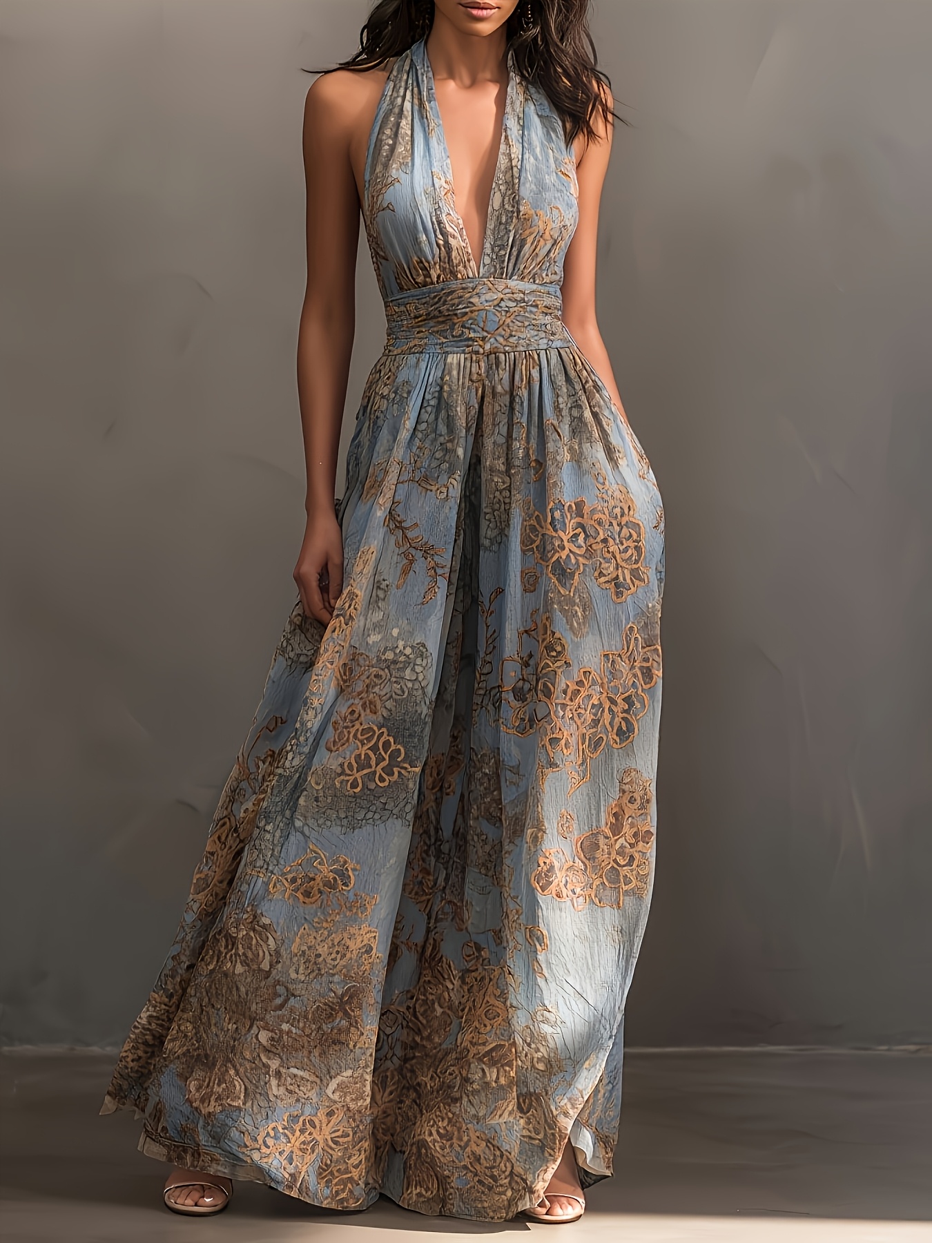 satin halter dress Izaren Maxi in Green Cactus color:copper going out. By Anthropologie Long-Sleeve Sheer Waist 28