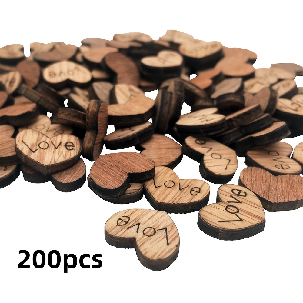 Image of 200pcs Shaped Rustic Wooden Love Heart Wooden Heart Confetti Engraved Wedding Table Decoration Crafts For Wedding Valentine&;s Day Gift (brown-love), For Christmas, Halloween