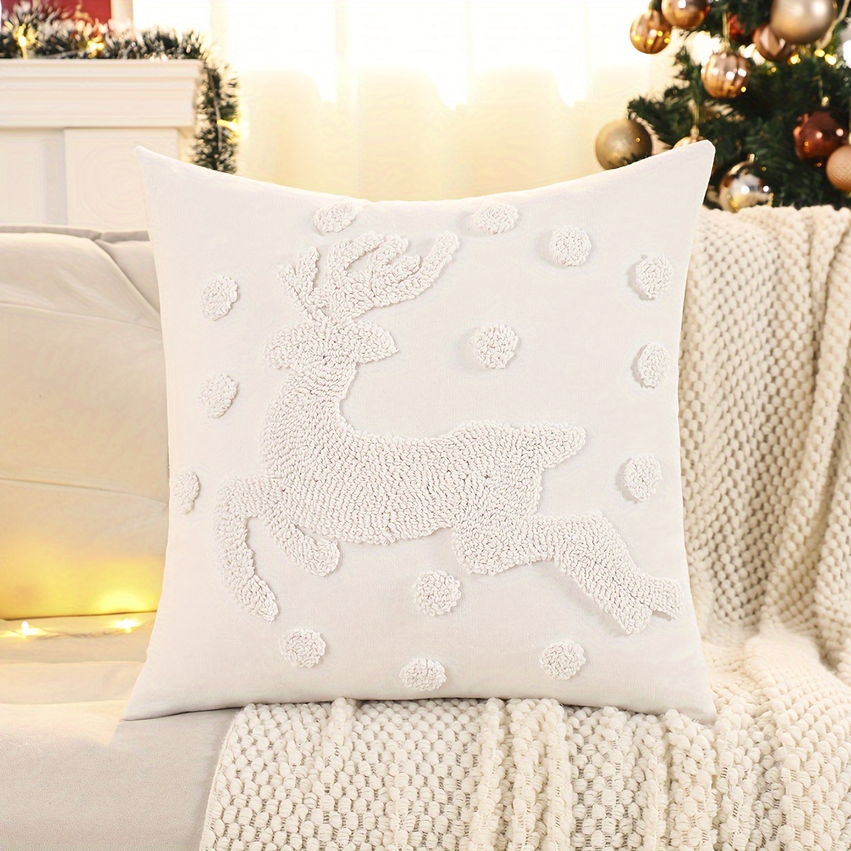 1pc Christmas Decorative Pillowcase Canvas Velvet Embroidery Santa Moose Living Room Bedroom Decoration
