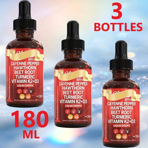 3 bottles 180ml vascu flow containing vitamin d3 pepper hawthorn
