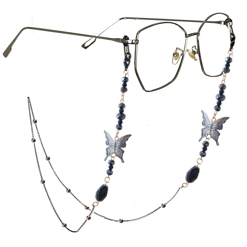TEMU Chaîne de lunettes papillon pour femme, chaîne de lunettes réglable style elfe, breloque pour lunettes, sangle de retenue pour lunettes -