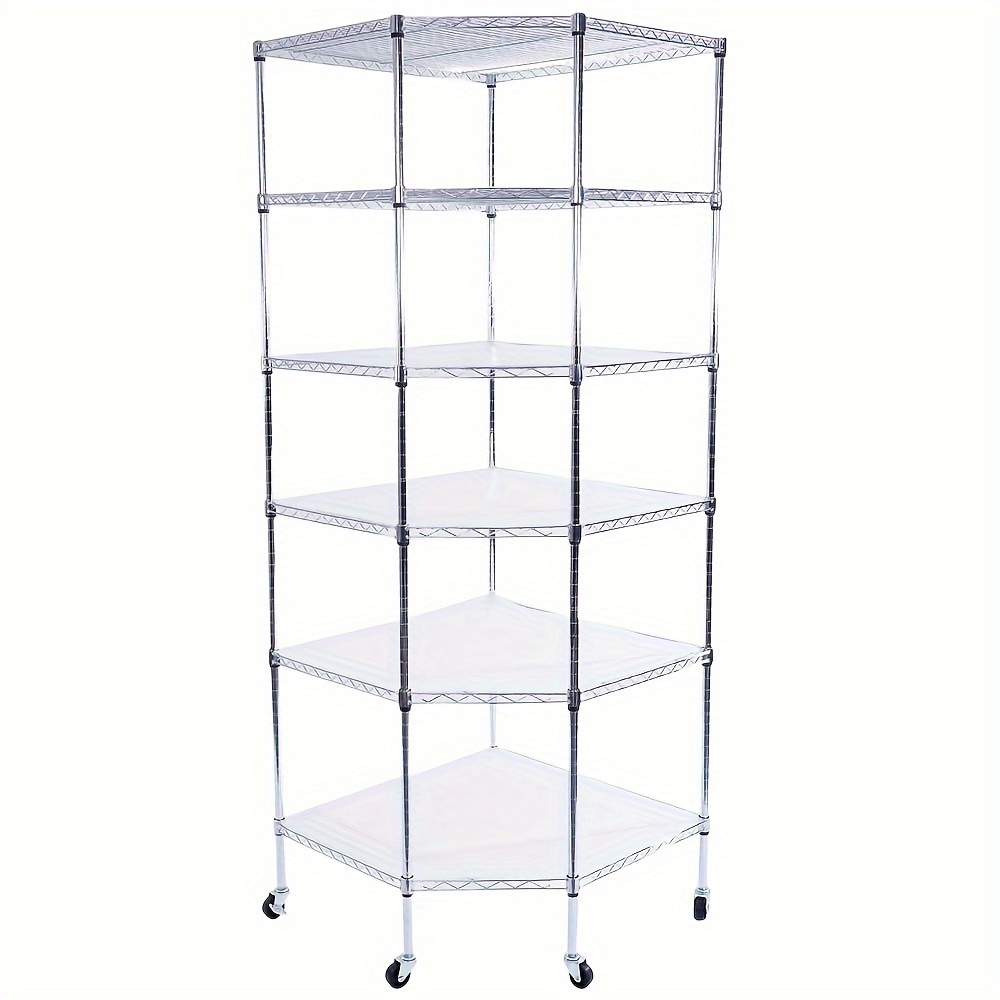 

6-layer Chrome Plated/plastic Coated Polygonal Corner Shelf With 2" Pp Wheels 680*680*1800 Silver/black