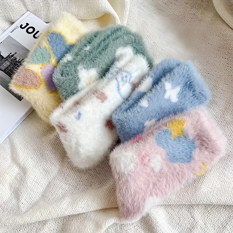 5 Pairs Cartoon Cloud Fleece Socks, Cute & Warm Fuzzy Socks For Fall ...