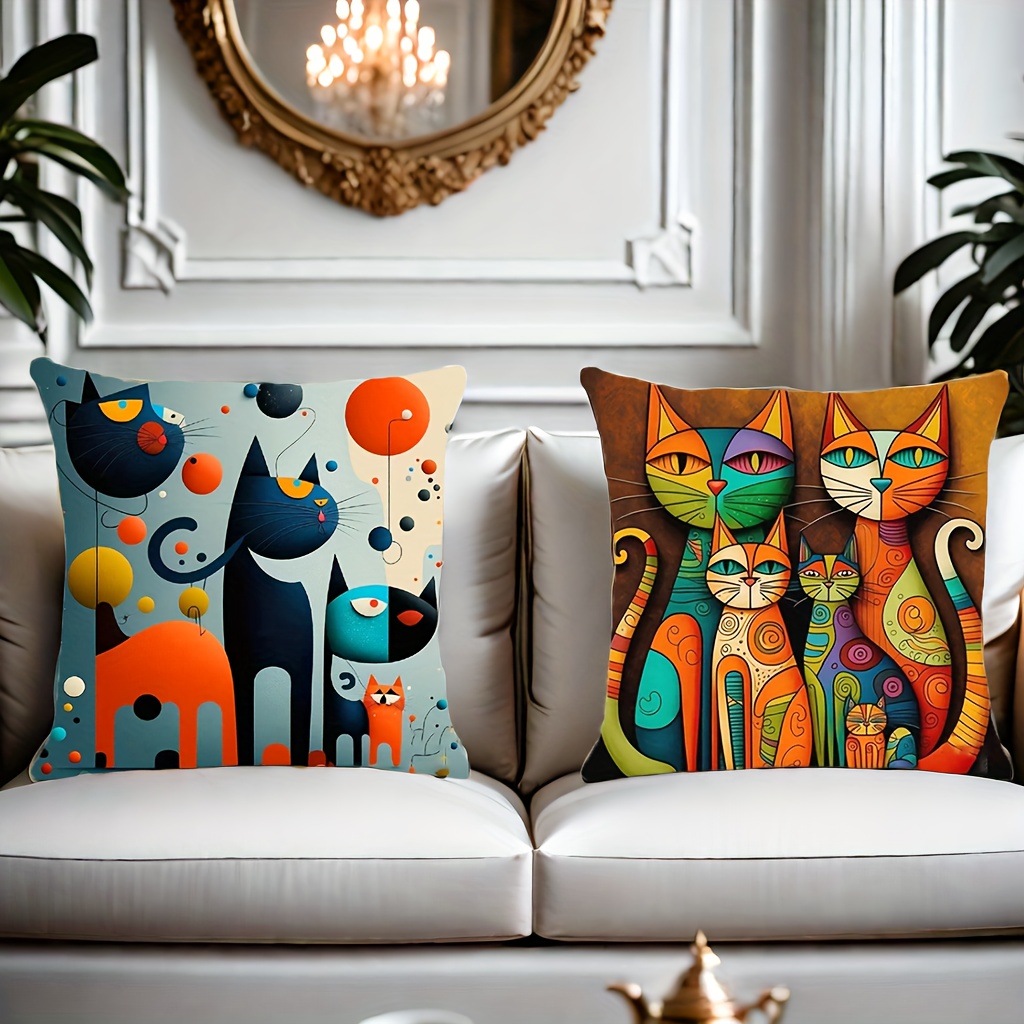 

2pcs, 1 Piece Per Pattern, Short Plush Abstract Cat Pillowcase, Used For Home, Bedroom, Sofa Decoration, Car Decoration, Office Decoration "no Pillow Core