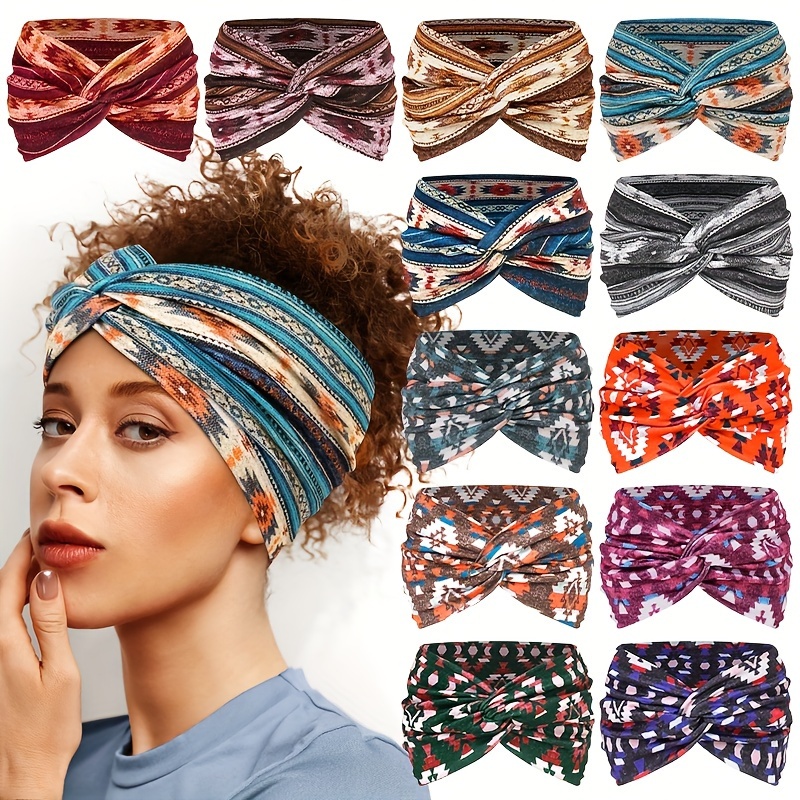 

1pc Bohemian Style Wide Printed Knot Headband For Women - Polyester Fashion Accessory For Yoga, Sports & Use, Yoga Headband