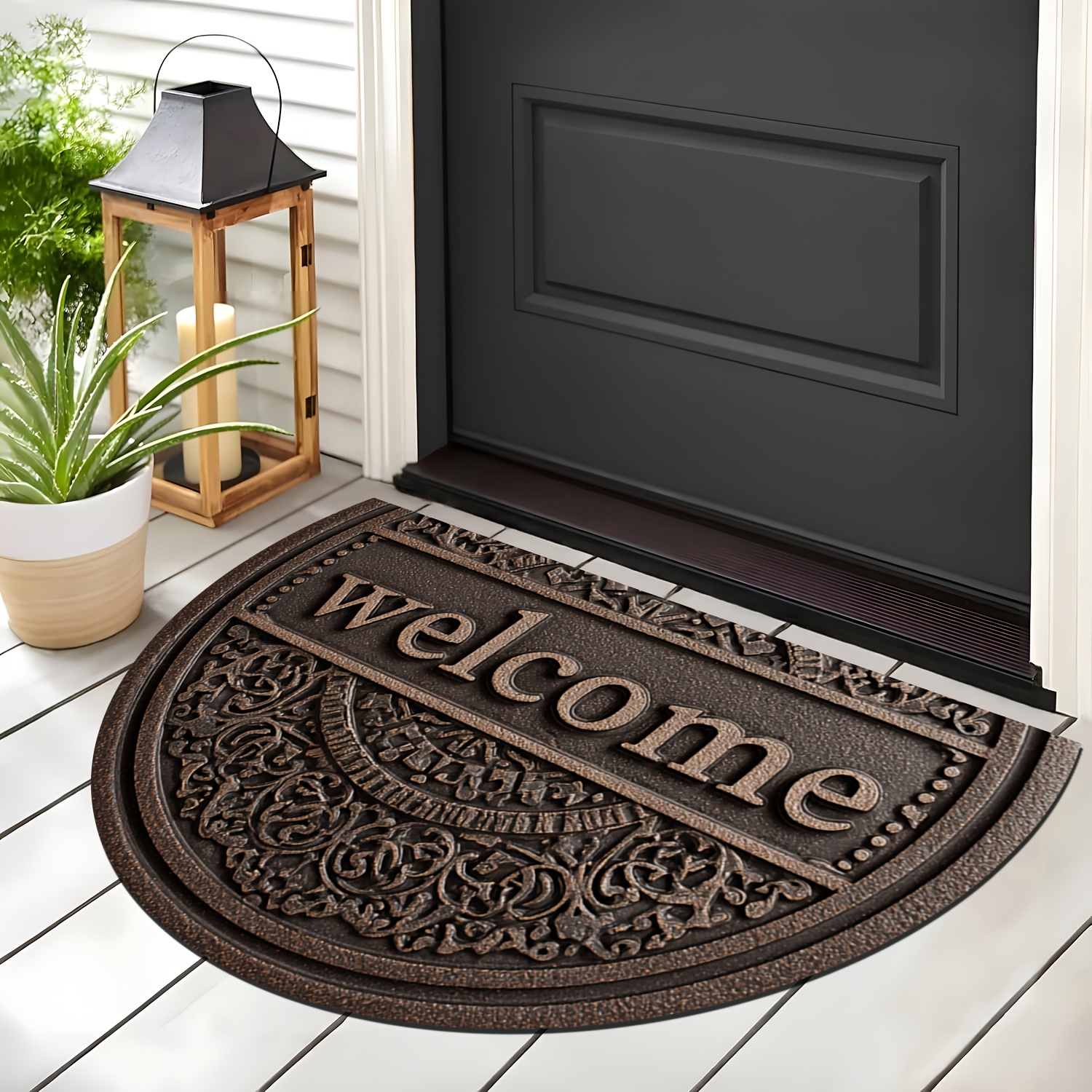 TEMU [random 1pc Multi-styles] 1pc, Welcome Letter Creative Pattern Semi-circular Enlarged Door Mat, Rv Door Mat, Entrance Mat, Outdoor And Indoor