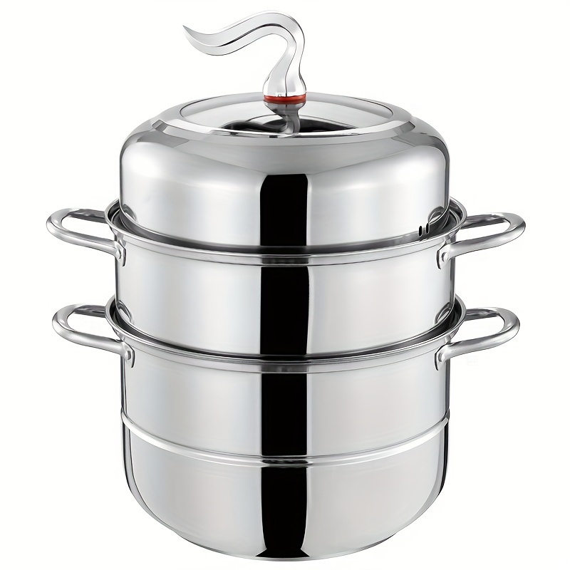 three layer stainless steel steamer set 1 soup pot 1 steamer 2 steamer plates 1 pot lid multi functional cooking pot   steam and boil can stew steam soup no picky stove dishwasher safe suitable for home use restaurants   parties rvs camping   for   utensils details 10