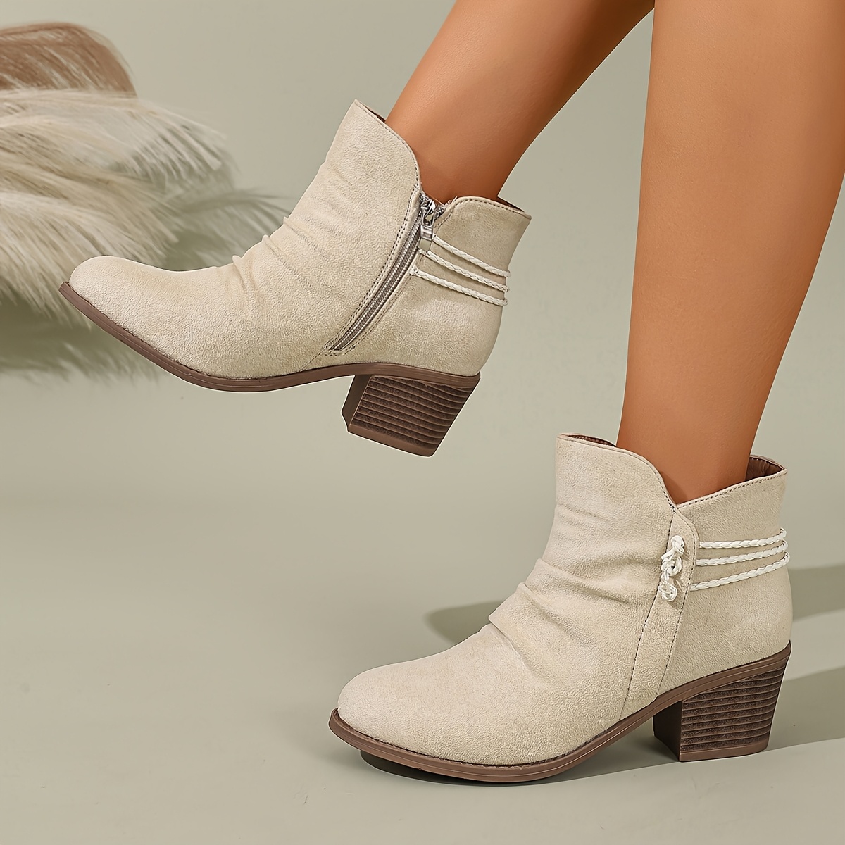 TEMU Women's Chunky Heel Ankle Boots, Side Zipper Booties, Winter Shoes, Women Shoes
