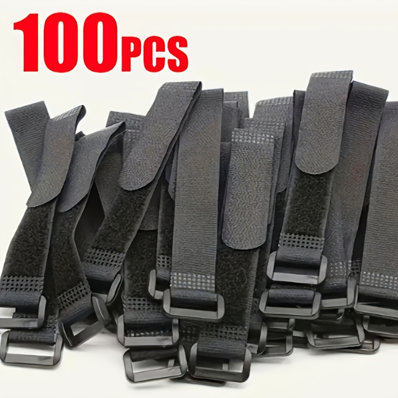 TEMU 100pcs Heavy-duty Black Reusable Hook And Loop Fastener Straps - Non-slip Adhesive Backing, Suitable For Cables, Luggage, Outdoor Gear, Camping,