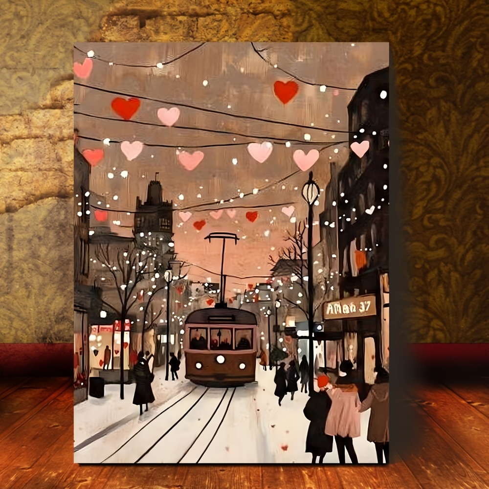 

-themed Canvas Wall Art With Wooden Frame - Romantic Winter , Ideal For Valentine's Day & Wedding Gifts, Café, Living Room, Bedroom Decor - Ready To Hang, 11.8x15.7 Inches