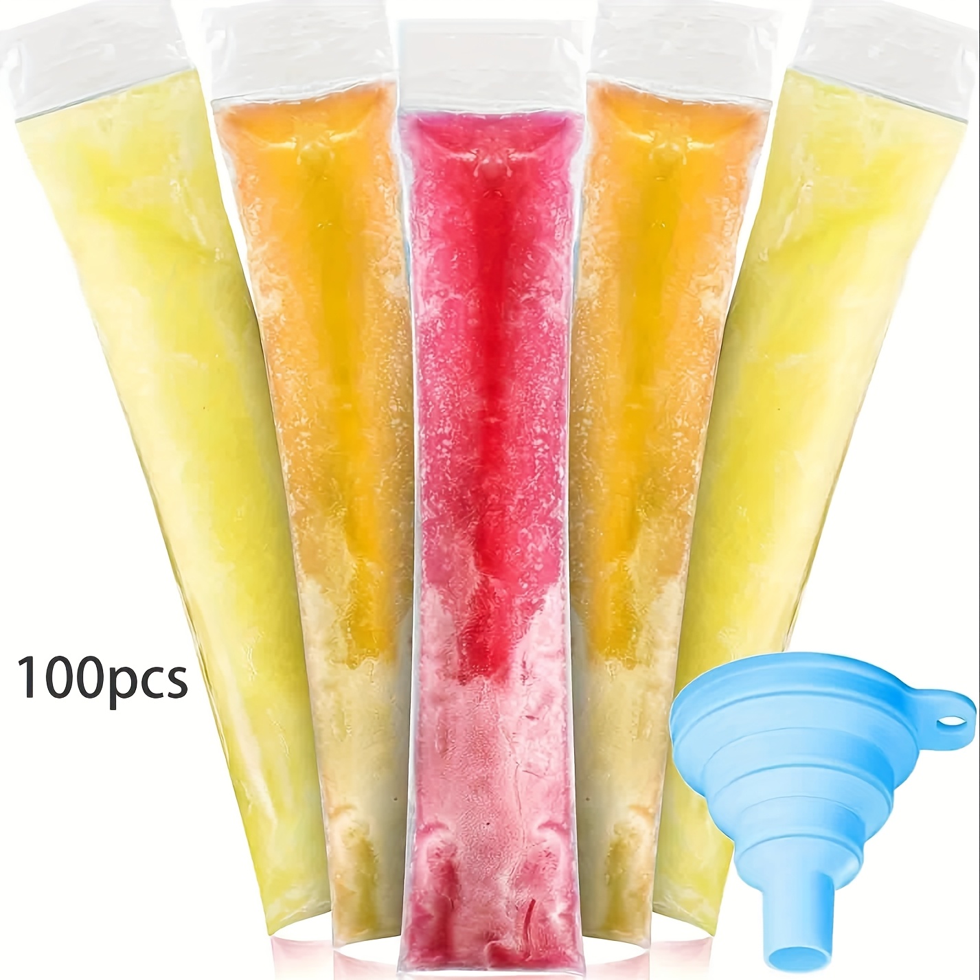 Image of 100pcs Disposable Bags, 11"w X 2.2"h Medium Ice Sleeves With Funnel For Yogurt Stick Juice & Part