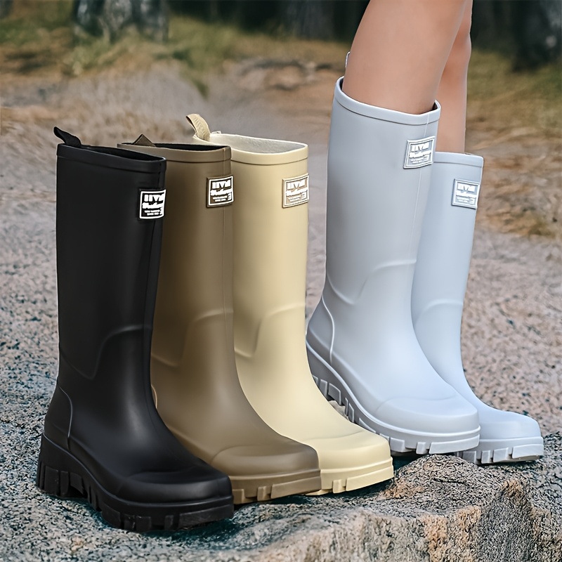 Women'S Heavy-Duty High Quality Pvc Boots - Thick-Sole Anti-Slip Round-Toe Rain Shoes With Cushioned Insole, Black/Brown/Grey/Green/Beige/Tan/ For Hiking, Fishing, Camping & Outdoor (Chinese Size Chart) - Sports & Outdoors