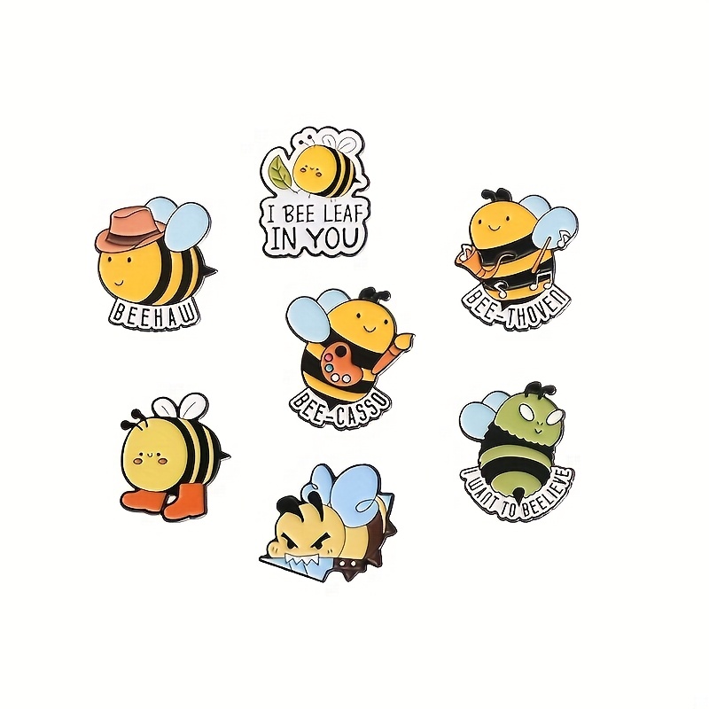 TEMU Set Of 7 Bee-themed Metal Pins Featuring Adorable Animal Designs, Perfect For Decorating Bags And Clothing. A Great Gift Option For