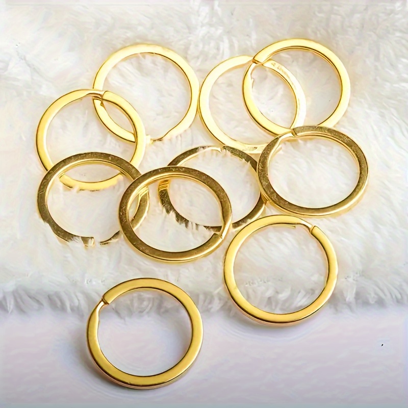10pcs/bag High Quality Non-fading Keychains Metal Open Jump Ring Flat Keyring Golden Color 25mm Key Chain Rings Supplies Keychains Making