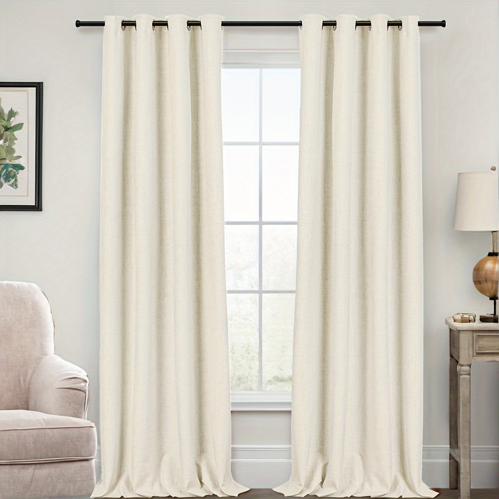 

2 Panels, 100% Linen Blackout Curtains For Living Room, Full Light Blocking Curtains For Bedroom, Textured Window Curtains, Grommet Energy Efficient Curtains With Gray Liner