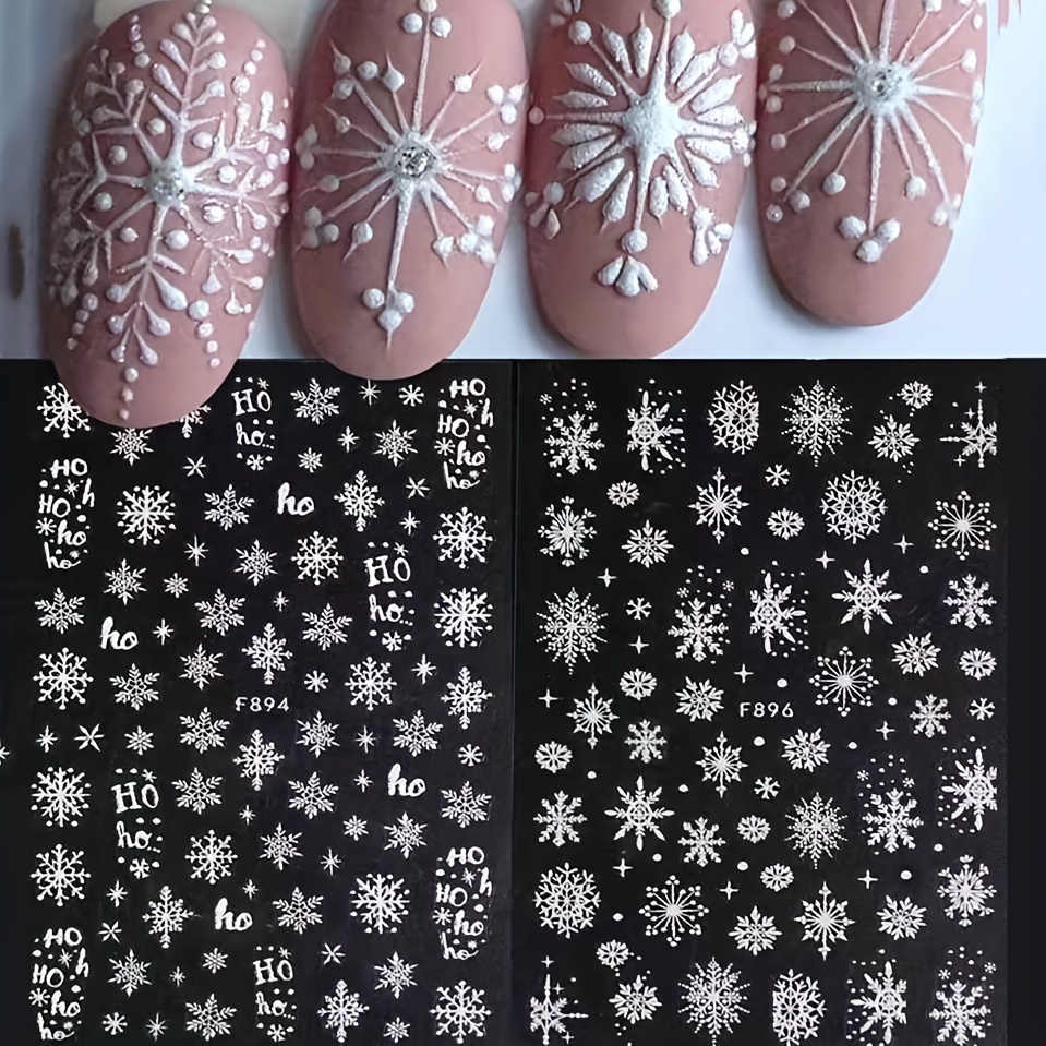 

2pcs 3d Glitter White Nail Art Stickers - Self-adhesive, Winter Decals With "" Design For Diy Christmas & New Year Nail Decorations, Christmas Nail Stickers