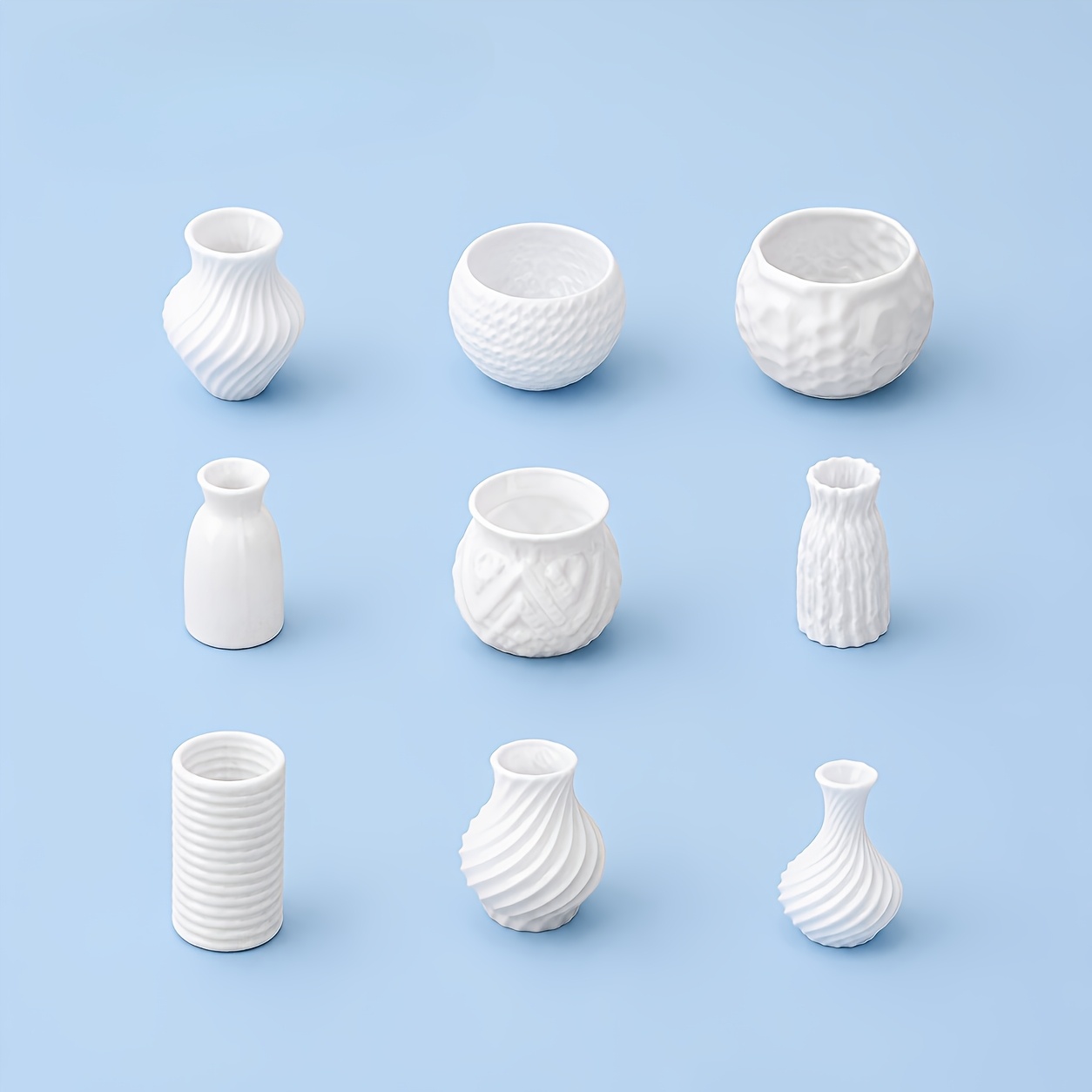 TEMU White Mini Vase Set, 9pcs Small Decorative Vases, Miniature Landscape Ornaments, Artificial Dried Flower Containers, Suitable For Desktop,