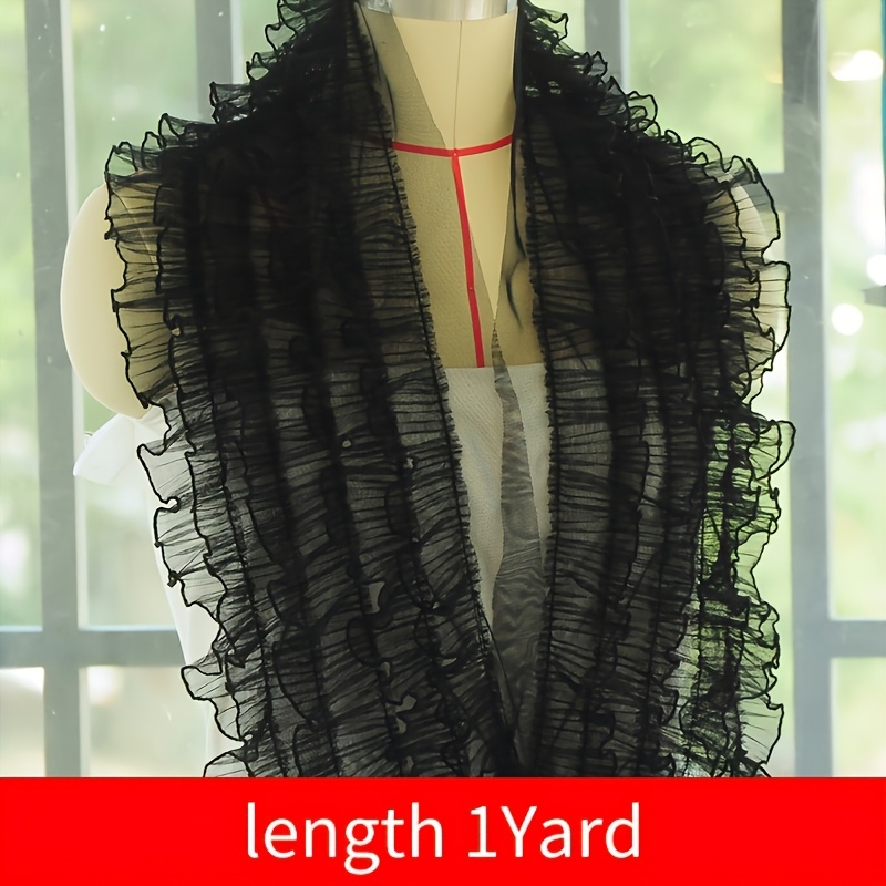 5-layer Mesh Lace Pleated Ruffle Handmade Material Clothing Skirt Additions Black White Khaki