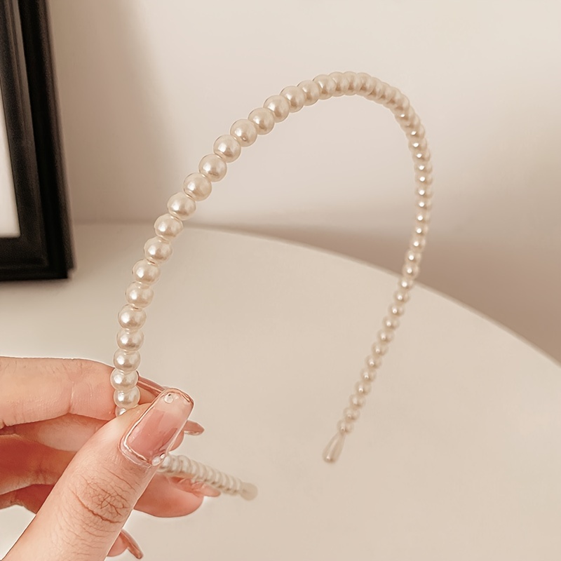 

Elegant Minimalist Faux Pearl Headband - Plastic, Solid Color, Imitation Pearls, Non-feathered, Single Piece Daily Wear Accessory