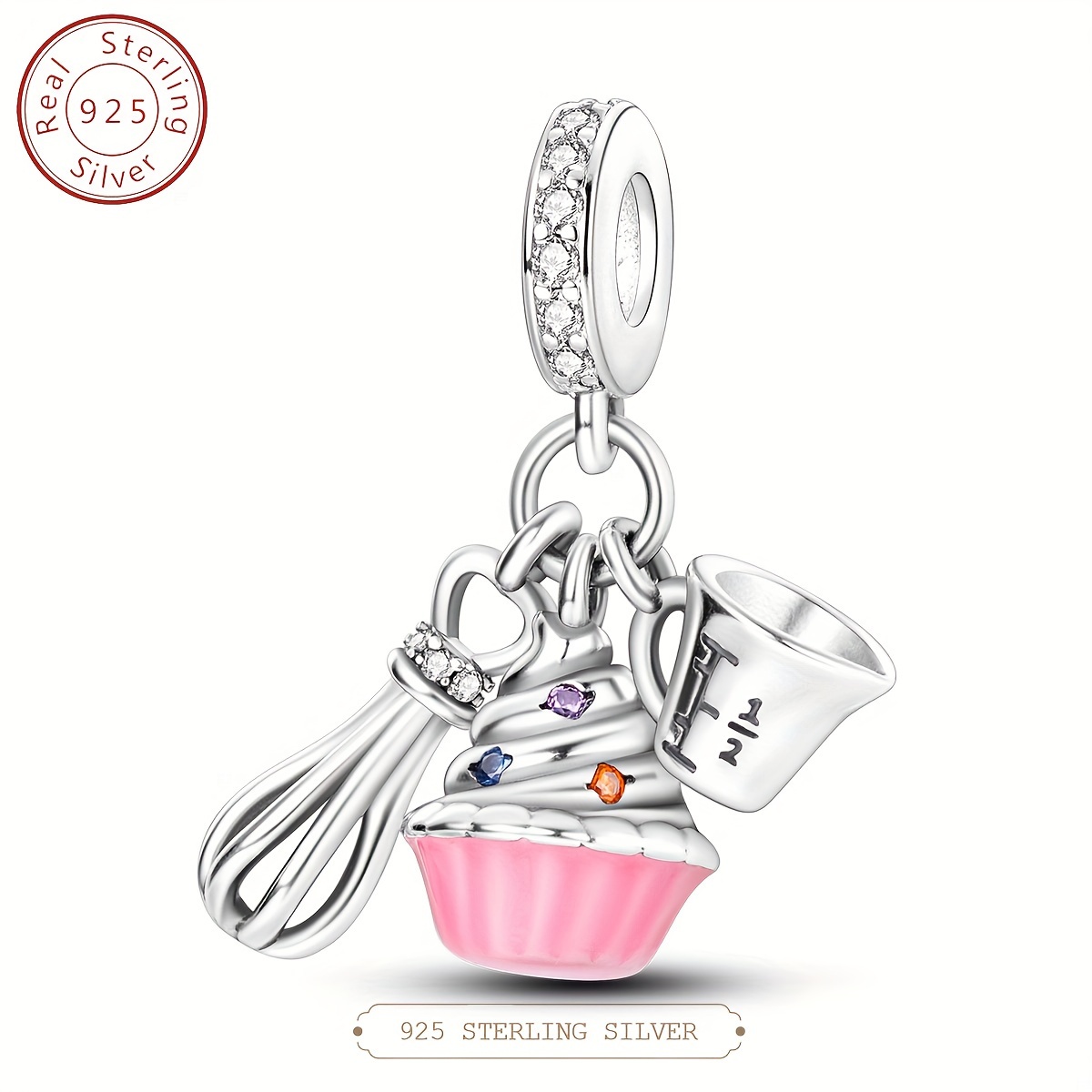 

S925 925 Sterling Silver Cook Cupcake Tools Dangle Charm Beads Fit For Original Bracelet Bangle Diy Fine Jewelry Making Gift