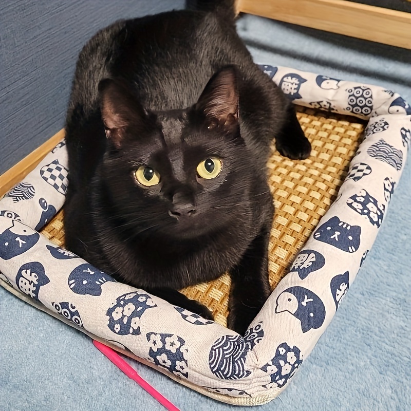 

Summer Breeze Linen & Rattan Cat Bed - Contemporary Oxford Fabric Pet Mat For Small To Medium Cats
